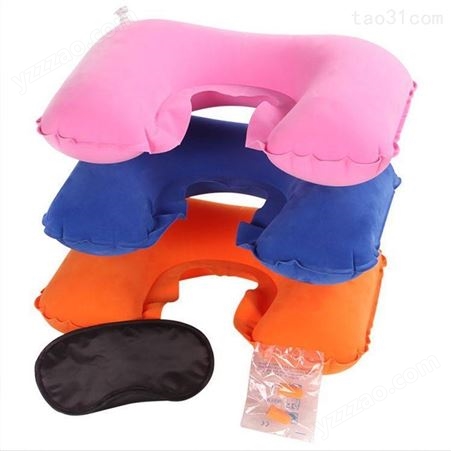 u型充气枕  PVC加厚植绒方枕  旅行长方形充气靠枕 午睡枕 便携充气枕