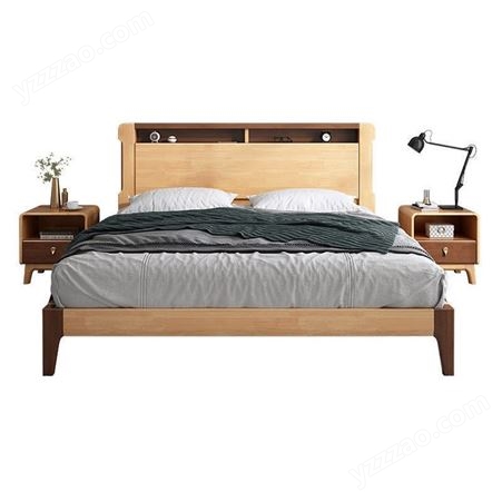 搏德森北欧实木床主卧1.8米双人床现代简约1.5米公寓储物橡胶木主婚床