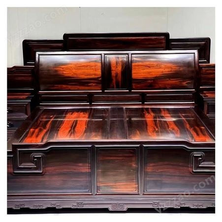 老挝大红酸枝国色天香成品大床 中式卧室红木床 红木家具