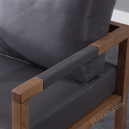 搏德森现代设计扶手沙发椅简约新中式实木布艺休闲椅单人样板房客厅阳台