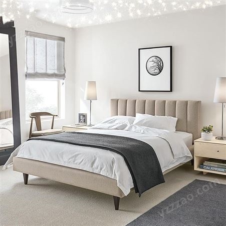 搏德森布艺床双人床实木框架1.8米简约现代轻奢美式软包床公寓主卧婚床