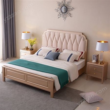 搏德森美式实木网红轻奢床现代简约主卧欧式婚床1.8米大床公主床软包床